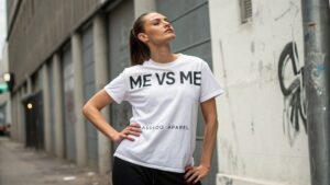 Custom Me Vs Me T-Shirt with bold text on a black background
